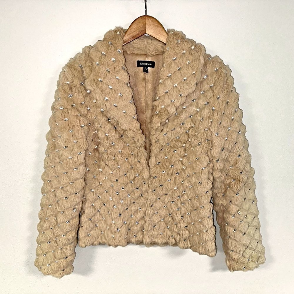 *RARE* Bebe Rhinestone Rabbit Fur Coat - Picture 2 of 14